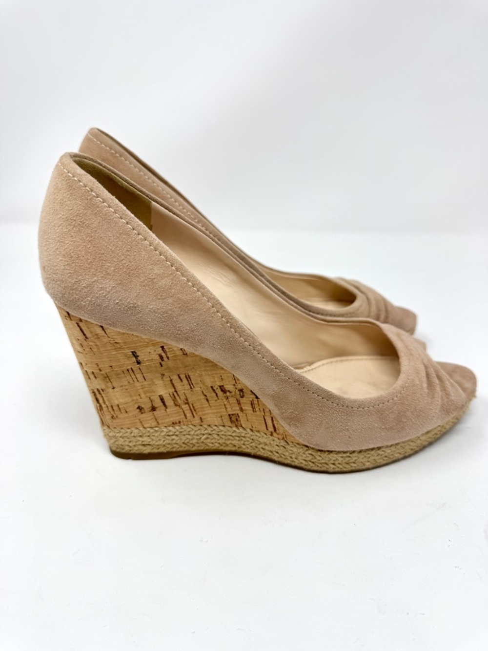 Prada Beige Suede Cork Wedge Peep-Toe Espadrille Pumps - Picture 14 of 14